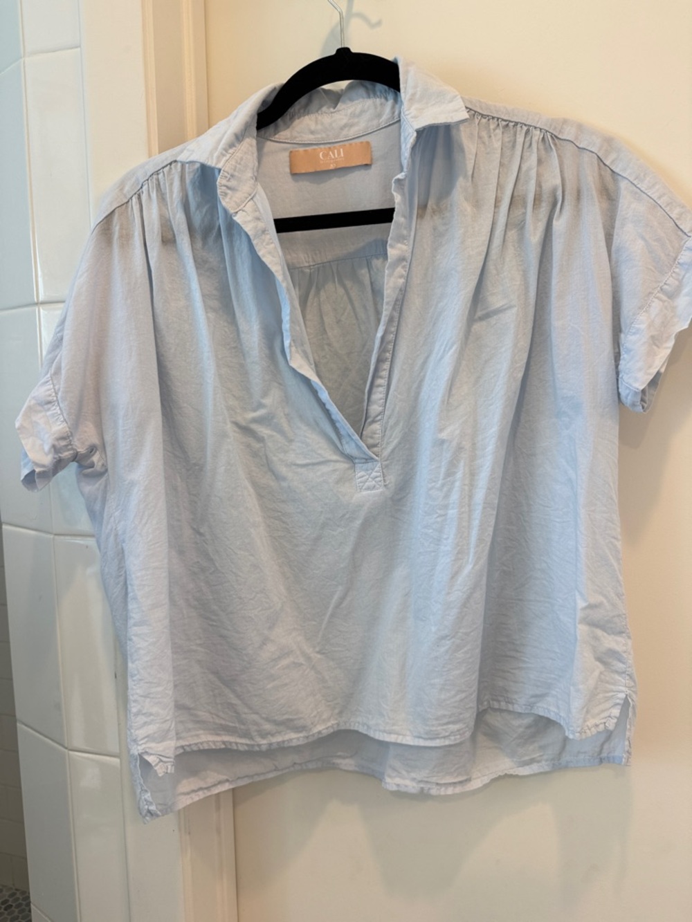 Light Blue Cotton Split-Neck Blouse by C  I